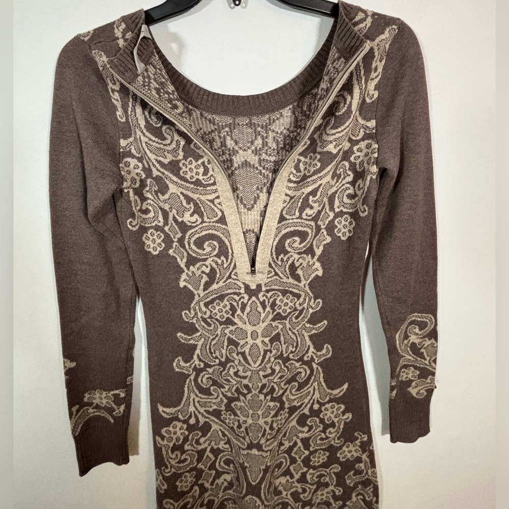 Athleta Jacquard Sweater Dress Brown Beige Knit Pattern XXS - Picture 6 of 10
